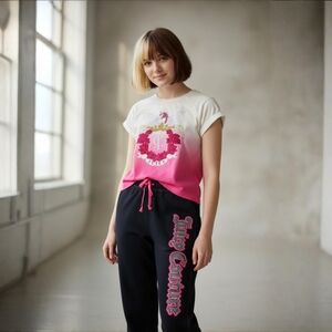 Juicy Couture Pink Ombre Set ✦ Tee & Joggers w/ Sparkling Logo Detail ✦ Girls M